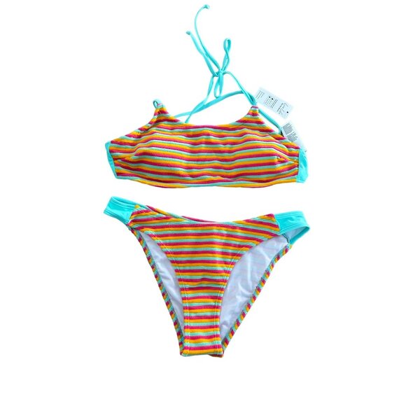 CUPSCHE Terry Multi color Striped Bikini Set Size Medium NEW - Picture 1 of 6